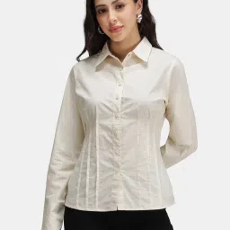 VIRGIO Off White Regular Fit Solid Shirt image 1