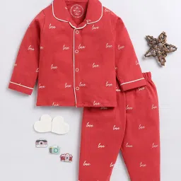 Clt.s Unisex Red Cotton Typography Co-ord Set image 1