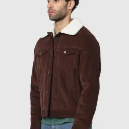 celio celio* Dark Brown Full Sleeves Shirt Collar Jacket image 3