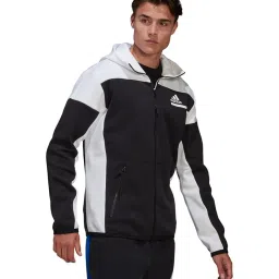 Adidas ZNE FZ Black & White Colour-Block Hooded Jacket image 4
