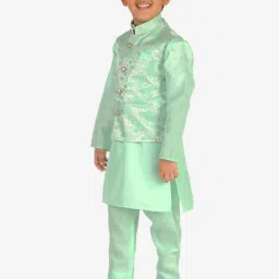 Pro-Ethic Style Developer Kids Mint Green Floral Print Full Sleeves Kurta, Waistcoat with Pyjamas image 3