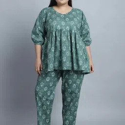 TAG 7 Green Cotton Printed Top Pyjamas Set image 1