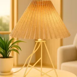 homesake Retro Down to the Wire Metal Table Lamp with Fabric Shade Home Living Room Khadi Pleated shade image 1
