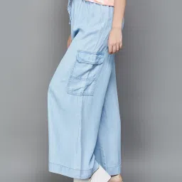 Ginger by Lifestyle Blue Cotton Mid Rise Flared Jeans image 3