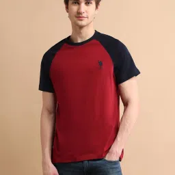 U.S. Polo Assn. Maroon Cotton Regular Fit Colour Block T-Shirt image 1
