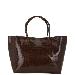 Forever 21 Brown PU Textured Tote Handbag with Pouch image 3