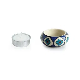ExclusiveLane Mughal Glow Hand-painted Blue Ceramic Candle Holder - Set of 4 image 3