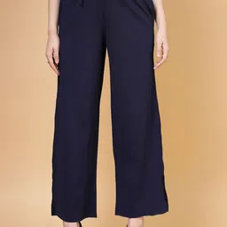 SZN Women Textured Relaxed Wide Leg Wrinkle Free Parallel Trousers-image-71