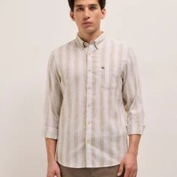 The Bear House Beige Blended Slim Fit Striped Shirt-picture-10