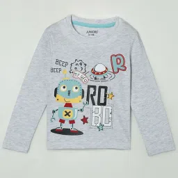Juniors by Lifestyle Kids Melange Grey Printed Full Sleeves T-Shirt image 1