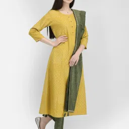 Span Yellow Printed Straight Kurta image 3