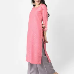 Span Pink Printed Straight Kurta image 3