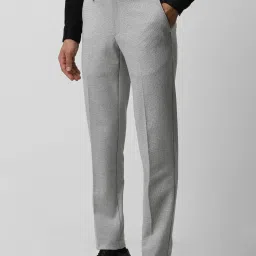Van Heusen Light Grey Slim Fit Texture Trousers image 3