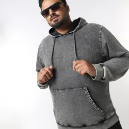 Bewakoof Grey Regular Fit Plus Size Hooded Sweatshirt image 3