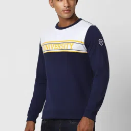 Peter England University Navy & White Slim Fit Printed Sweatshirt image 3
