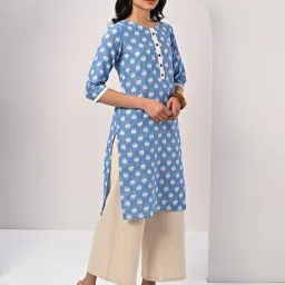 Rangita Blue Floral Print Straight Kurta image 3