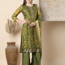 Fashor Green Straight Fit Embroidered Kurta Set image 3