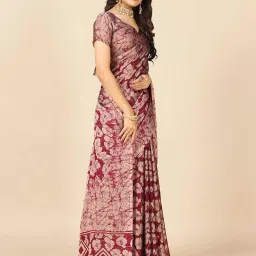 Rangita Maroon Printed Saree With Blouse image 3