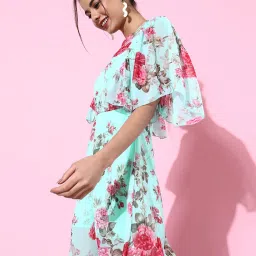 DODO & MOA Green Printed A-Line Dress image 3