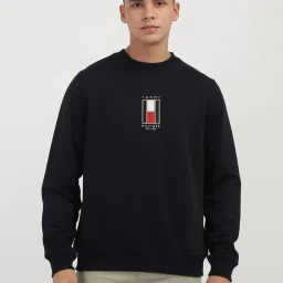 Tommy Hilfiger Navy Cotton Regular Fit Logo Printed Sweatshirts image 1