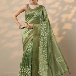 Libas Green Embroidered Saree With Unstitched Blouse image 1