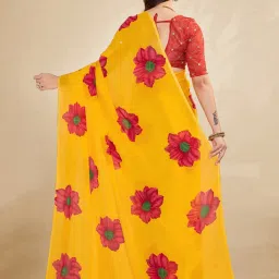 Satrani Yellow Floral Print Saree With Unstitched Blouse image 2