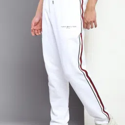 Tommy Hilfiger White Cotton Regular Fit Striped Trackpants image 3
