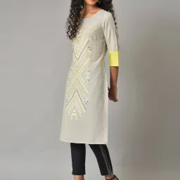 W Grey Printed Straight Kurta image 3