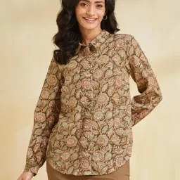 Fabindia Green Printed Long Sleeves Shirt image 1