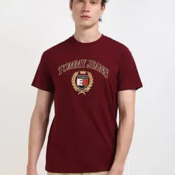 Tommy Hilfiger Maroon Slim Fit Embroidered T-Shirt-image-31