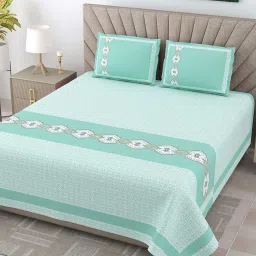 JaipurFabric Sea Green Pure Cotton 240 TC Oasis King Size Bedsheet with 2 Pillow Covers image 1