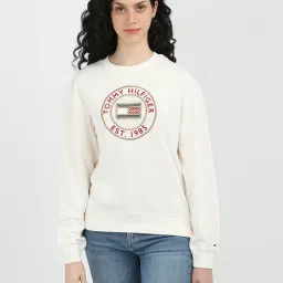 TOMMY HILFIGER Off White Cotton Graphic Print Sweatshirt image 1