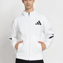 Adidas White Regular Fit Logo Printed Sports Hoodie image 1
