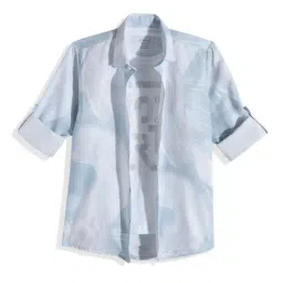 Cavio Boys Sky Blue Printed Shirt-image-65
