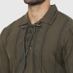 celio celio* Olive Regular Fit Striped Cotton Shirt image 4