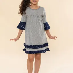 A.T.U.N. Kids Grey & Navy Cotton Color Block Kiara Empire Dress image 1