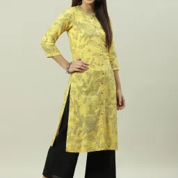 Biba Yellow Printed Straight Kurta image 5