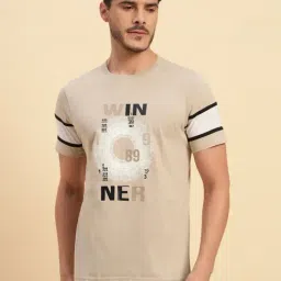 Cantabil Beige Regular Fit Printed T-Shirt-image-15