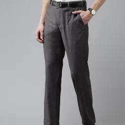 Park Avenue Men Grey Textured Trousers image 2