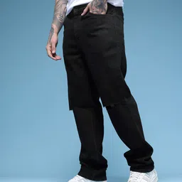 HERE&NOW Men Straight Fit Slash Knee Stretchable Jeans image 4