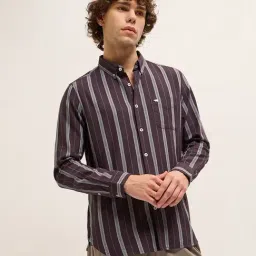 The Bear House Maroon Cotton Slim Fit Striped Shirt-picture-32