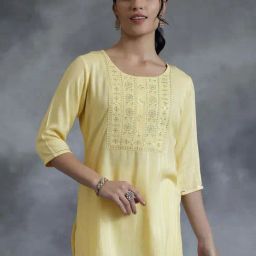 Libas Yellow Embroidered Straight Short Kurti-picture-36