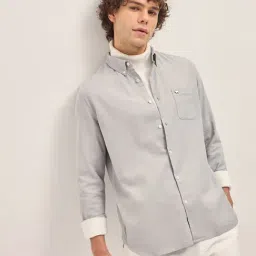 The Bear House Grey Cotton Slim Fit Solid Shirt-picture-10