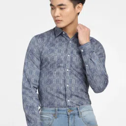 Jack & Jones Blue Slim Fit Printed Cotton Shirt image 1