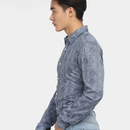 Jack & Jones Blue Slim Fit Printed Cotton Shirt image 3