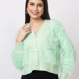 GFO Women Self Design Faux Fur Woollen Front Open Sweater-image-71