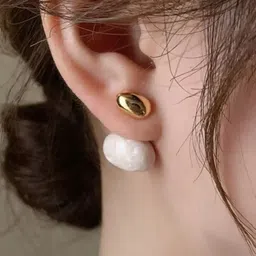 DressBerry Gold-Plated Pearls Beaded Contemporary Korean Drop Earrings image 3