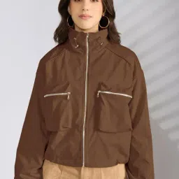 SHOWOFFFF Brown Nylon Solid Jacket-picture-33