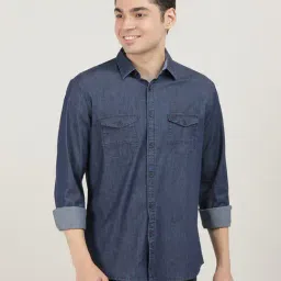 Dragon Hill Blue Cotton Slim Fit Denim Shirt-picture-11