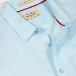 Thomas Scott Sky Blue Slim Fit Cotton Linen Shirt image 4